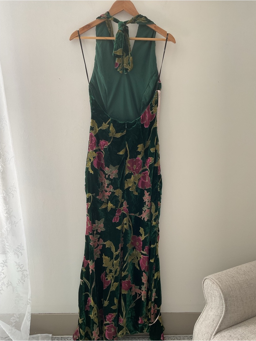 Lulus Flawlessly Gorgeous Green Burnout Floral Halter Velvet Maxi Dress Event S - Picture 8 of 15